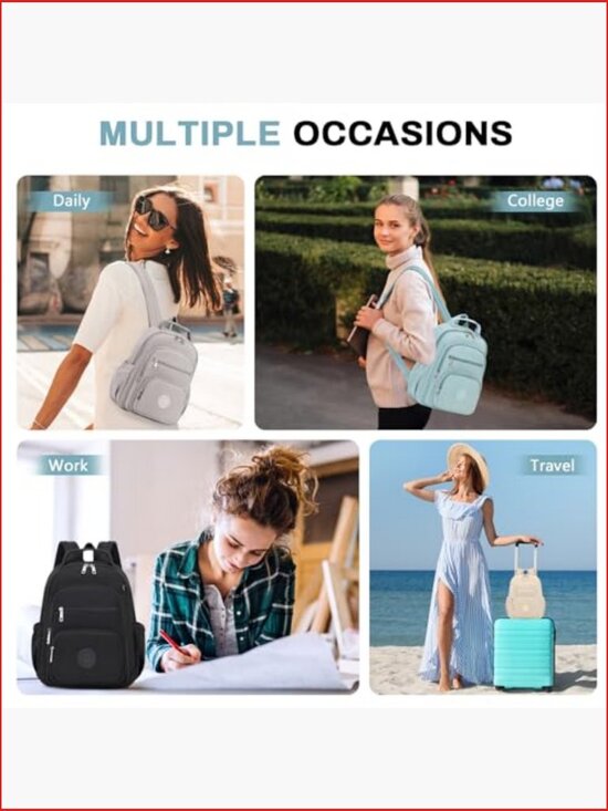 Water-Resistant Nylon Backpack Purse with 7 Pockets & Luggage Strap main image 4